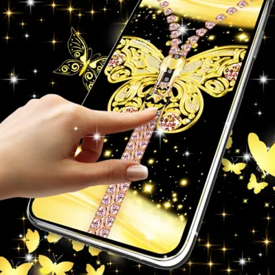 Golden butterflies lock screen android App screenshot 1