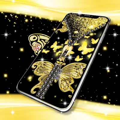 Golden butterflies lock screen android App screenshot 2