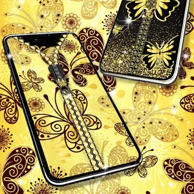 Golden butterflies lock screen android App screenshot 3