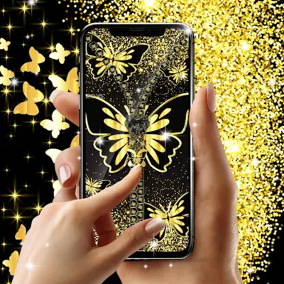 Golden butterflies lock screen android App screenshot 5